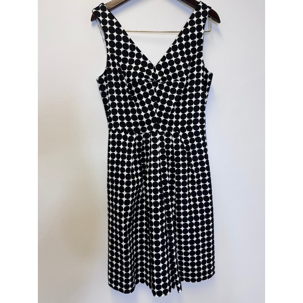 Marimekko Banana Republic Black White Polka Dot Fit Flare VNeck Dress Sleeveless